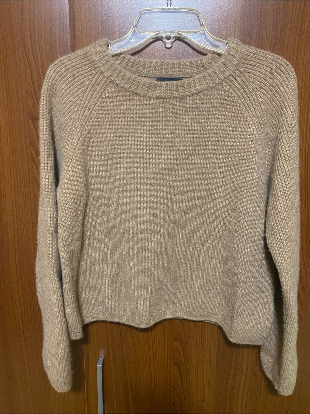 Quince 100% Cashmere Fisherman Ribbed Cropped Knit Sweater light brown